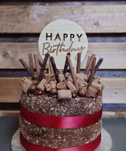 Chocolate Indulgence Celebration Cake with Wood Happy Birthday Sign