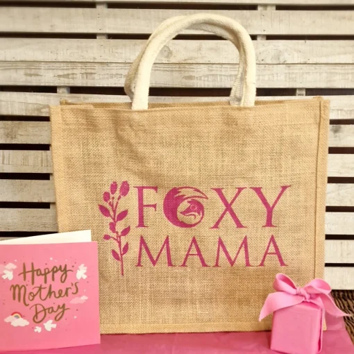 Foxy Mama Jute Bag Mothers Day Theme Wood Fence Background