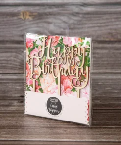 Happy Birthday Script Cake Topper in Packaging