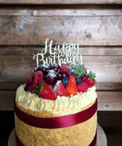 Vanilla Berry Celebration Cake Tall with Script Happy Birthday Topper