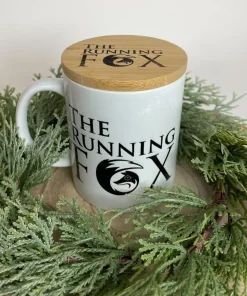The Running Fox White Mug with Bamboo Lid
