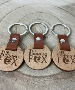 The Running Fox Wood Keyring with Leather Handle