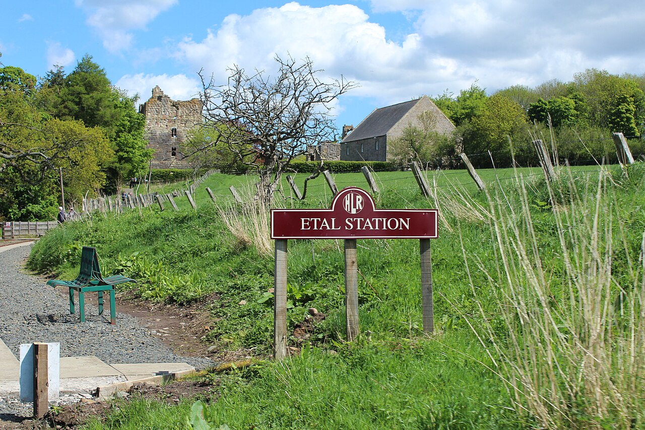 The Heatherslaw Light Railway waiting at Etal Station on the Ford and Etal Estates